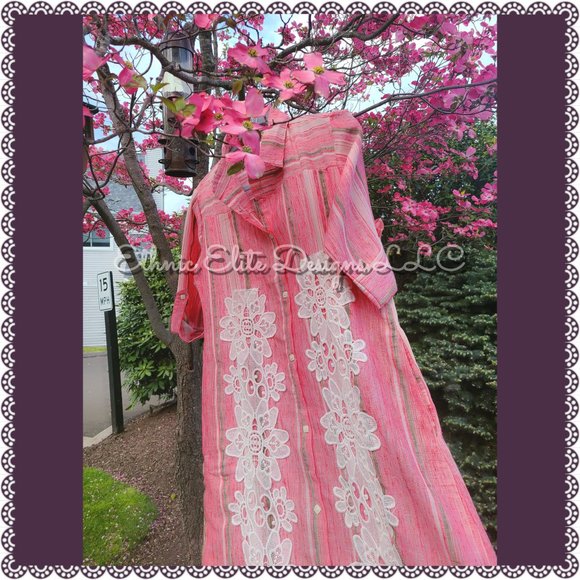 New Pink/White Khadi Kurta - Floral applique Work -Shirt Dress - Picture 10 of 11